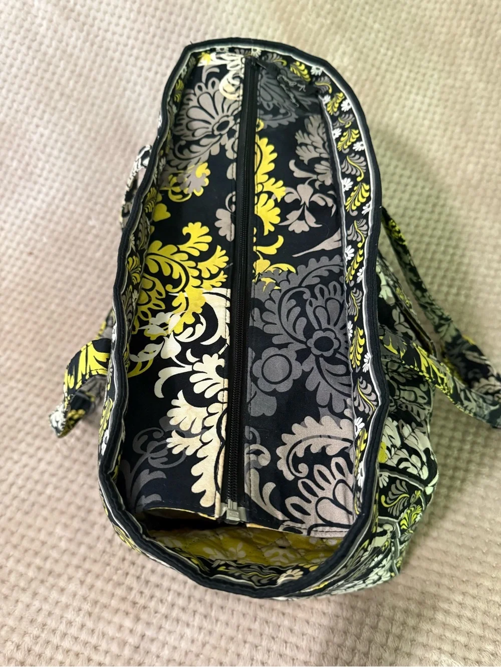Vera Bradley Quilted Floral Tote and Duffel in Black, Gray & Yellow